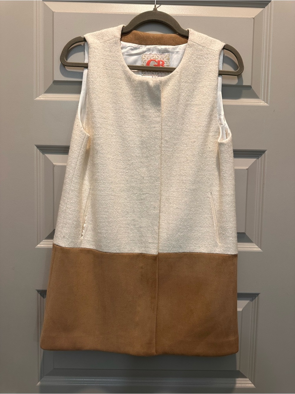 Gianni Bini White Coat with Coral Logo Detail